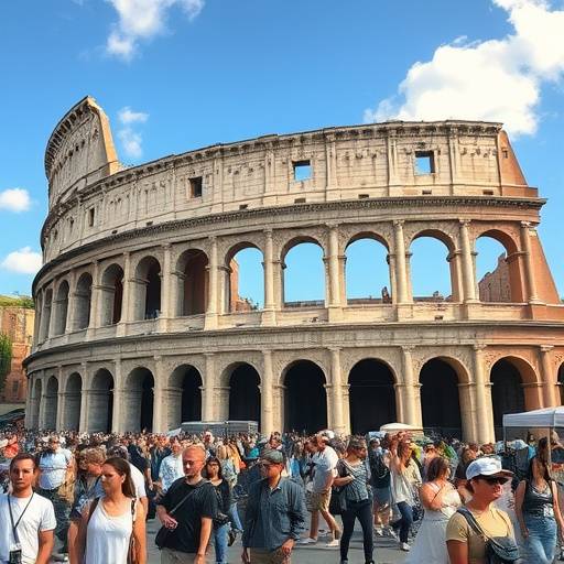 Turisti che visitano il Colosseo durante la Settimana della Moda a Roma